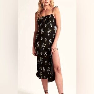 Abercrombie & Fitch Black Floral Slit Dress XL Petite NWT